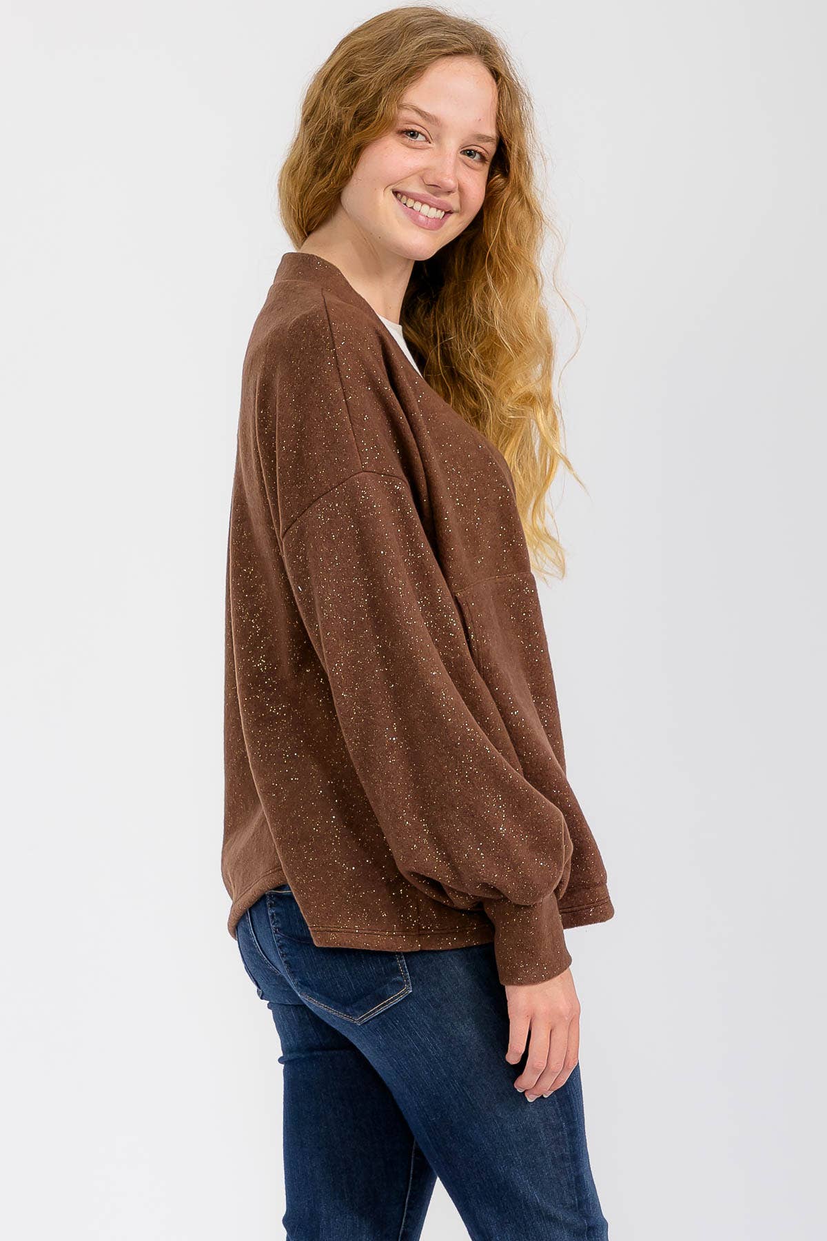 7th Ray – wholesale Cardigan – Women’s – Gold Glitter Detail Button Down Cardigan T60401