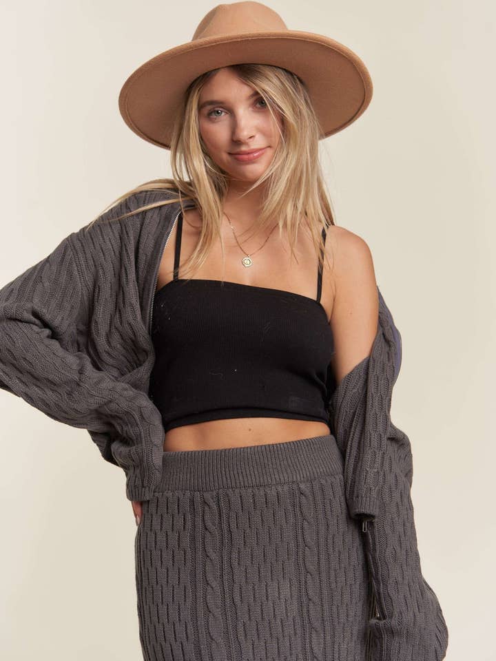 LESW3452-SWEATER ZIP UP TOP AND MAXI SKIRT SET for wholesale by Madelyn