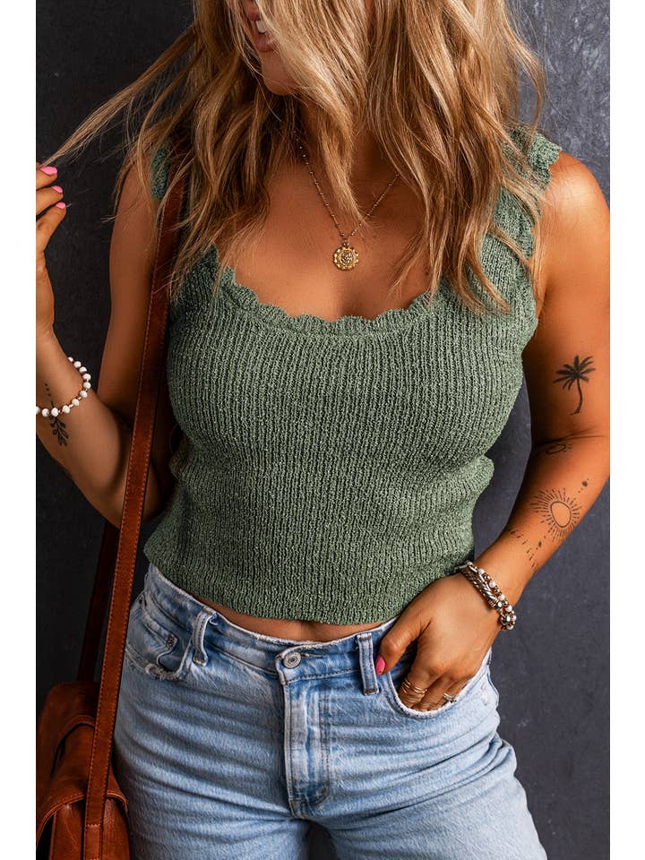 Mist Green U Neck Scallop Trim Sweater Vest for wholesale on Faire