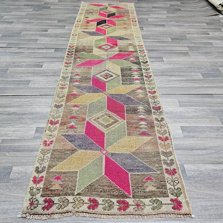 Vintage Wool Runner Rug: 3x11 Herki Turkish Hallway Rug for wholesale by MesopotamiaRugs