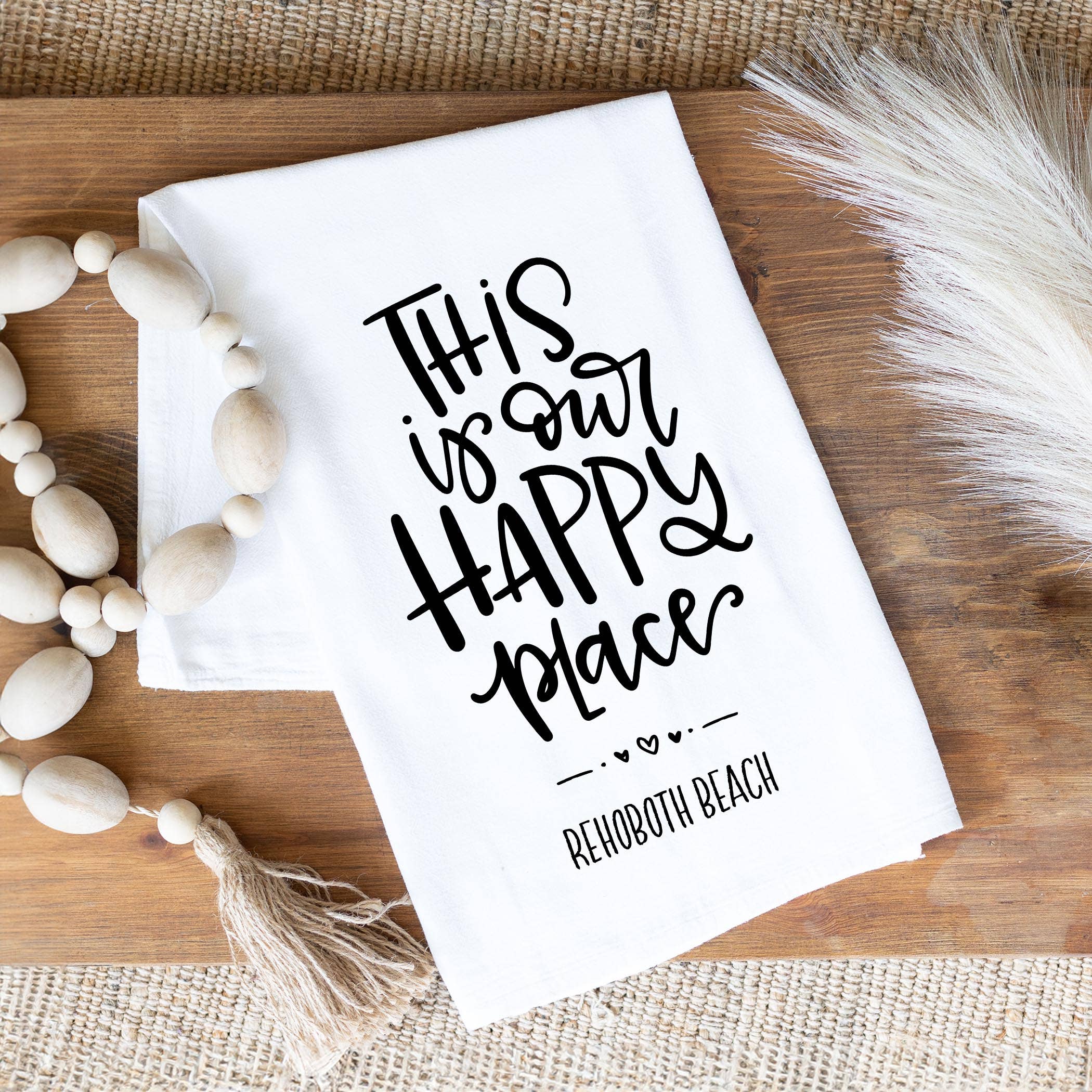 White Cotton Tea Towel White-This Is My Happy Place Rehoboth Beach for wholesale on Faire1