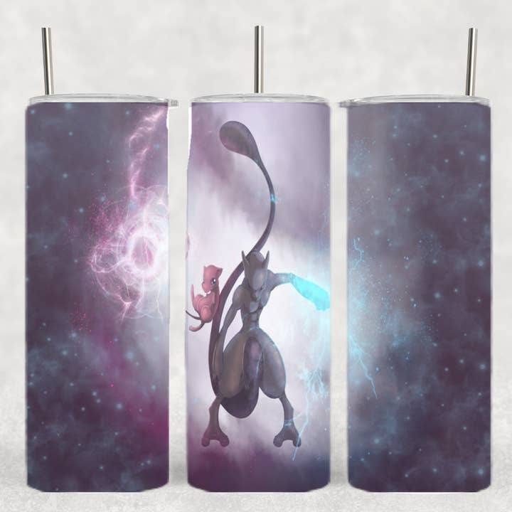 The Geek Boutique - Wholesale Insulated Mug/Tumbler - Mew & Mewtwo Legendary Poke Anime Glow Drink Tumbler