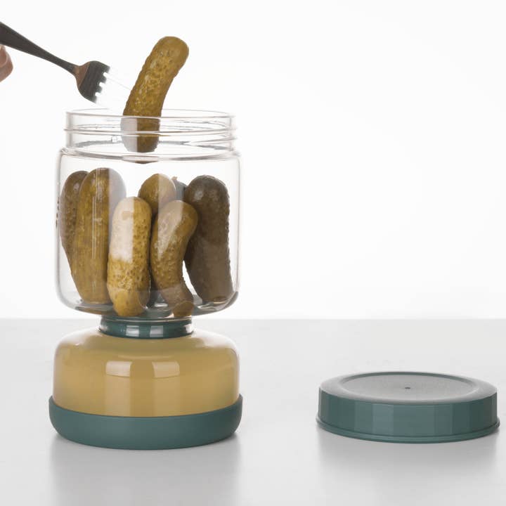 Genicook Product LLC - Wholesale Jar - Genicook Dual-Part Glass Pickle Jar: The Flip-Over, Mess-Free Serving, Hand Blown Glass, Food Preserver (White Color)