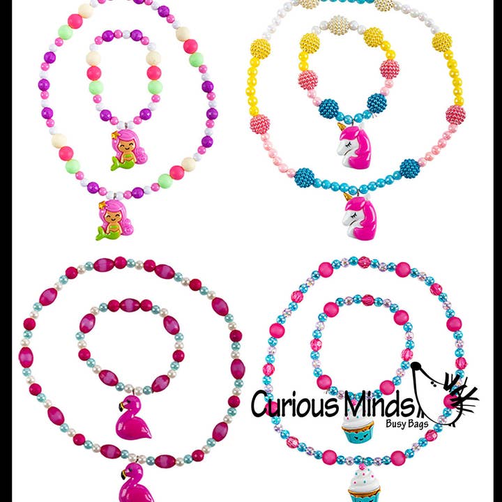 Juego de 1 pulsera y collar con dijes, abalorio a juego para venta al por mayor de Curious Minds Toys