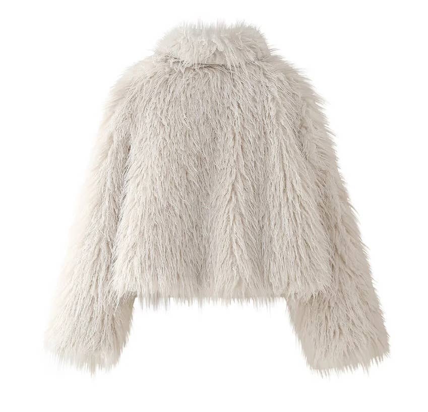 Offwhite Warm cropped  faux fur jacket coat for wholesale on Faire1