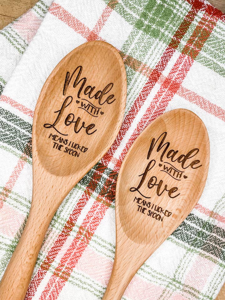 "Made with Love (Means I Licked the Spoon)" Wooden Spoon for wholesale by Wood & Ash