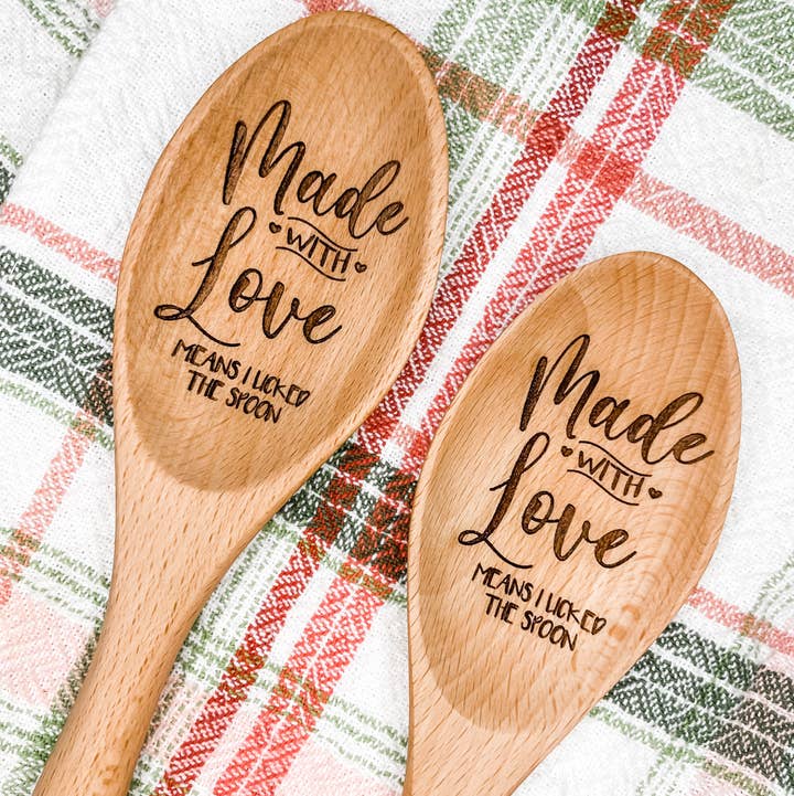 Wood & Ash - Wholesale Kitchen Spoon - "Made with Love (Means I Licked the Spoon)" Wooden Spoon
