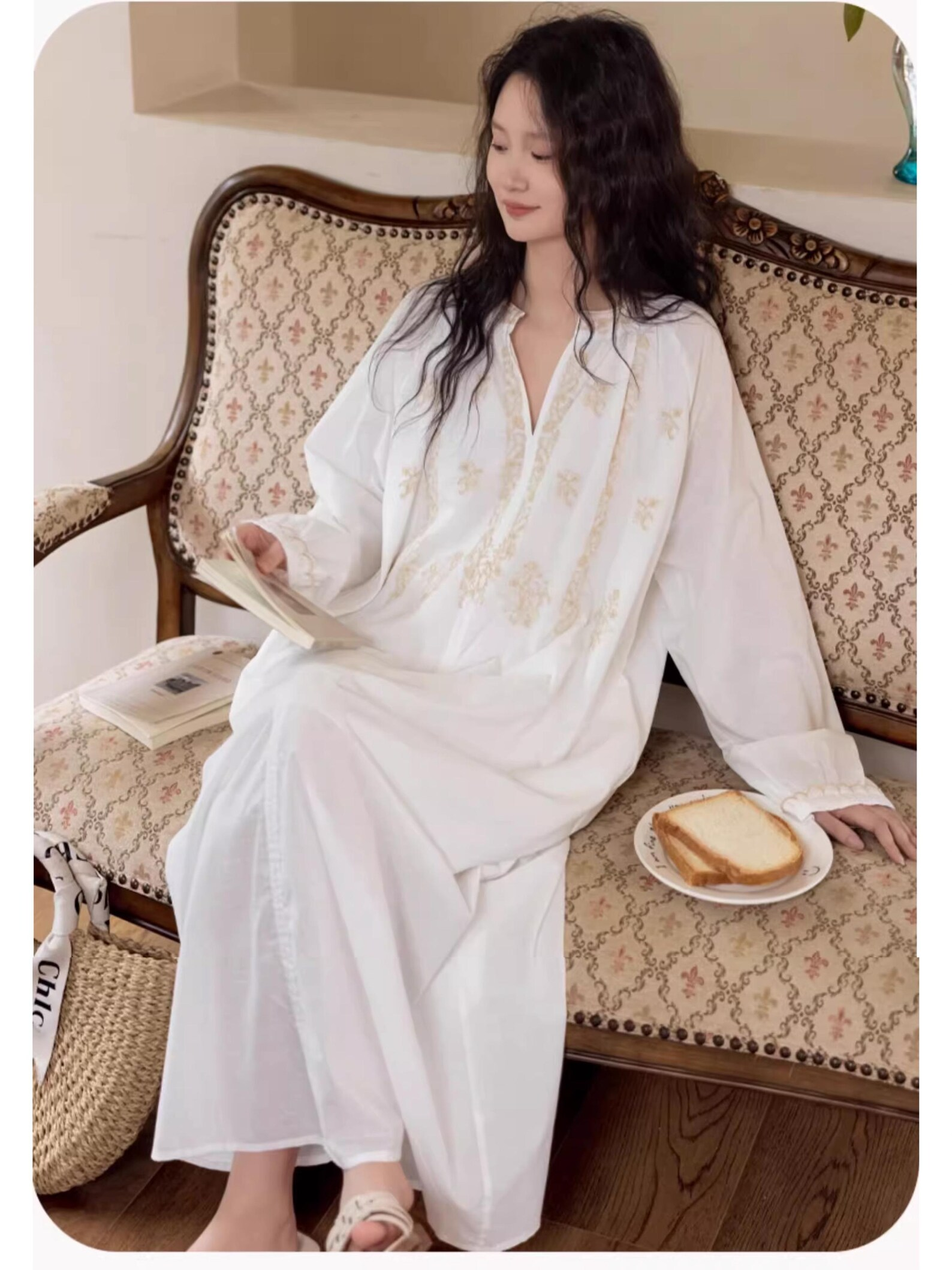 Lian Collection – wholesale Robe – Women's – 100% Cotton Robe & Dress Loungewear Set – Embroidery Gauze0