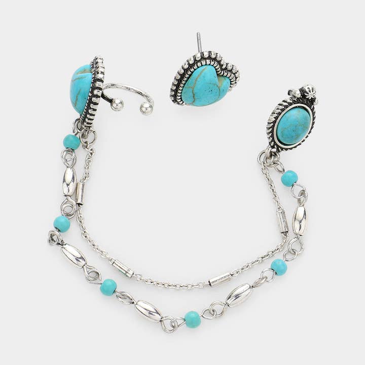 2PCS - Natural Stone Embellished Heart Ear Cuff Earrings for wholesale by Madeline Love