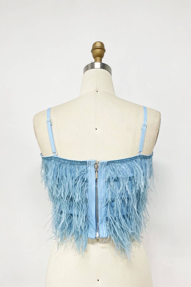 Blue Tube Top Fringe Feather Top for wholesale on Faire1