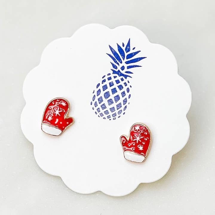Prep Obsessed Wholesale - Wholesale Stud/Post Earrings - Snowflake Mittens Signature Enamel Studs0