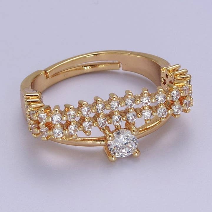 Anillo llamativo con relleno de oro de 14 quilates, micropavé de circonita cúbica, anillo para uso diario, anillo abierto y ajustable S-536 para venta al por mayor de Aim Eternal
