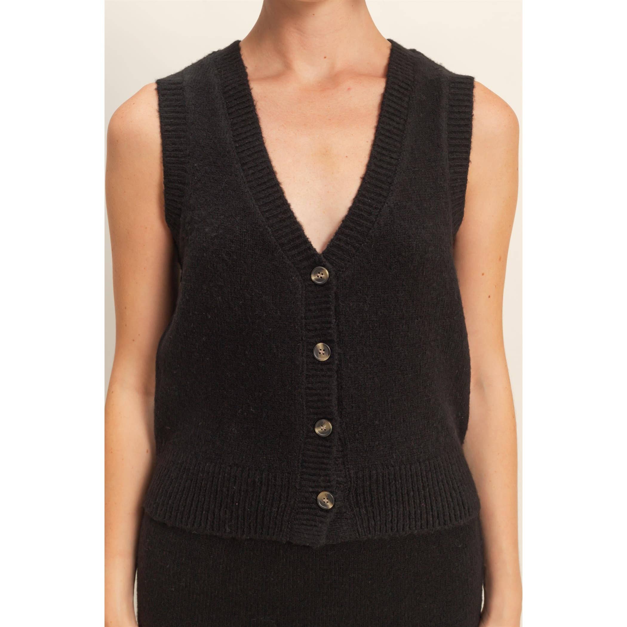 Double Zero - Wholesale Top & Skirt Set - Women's - Button Front Vest & Midi Skirt Knit Set33