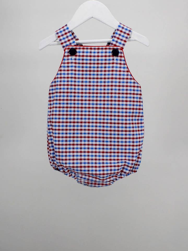 Blue and Red Plaid George Bubble for wholesale by Charming Little Ones