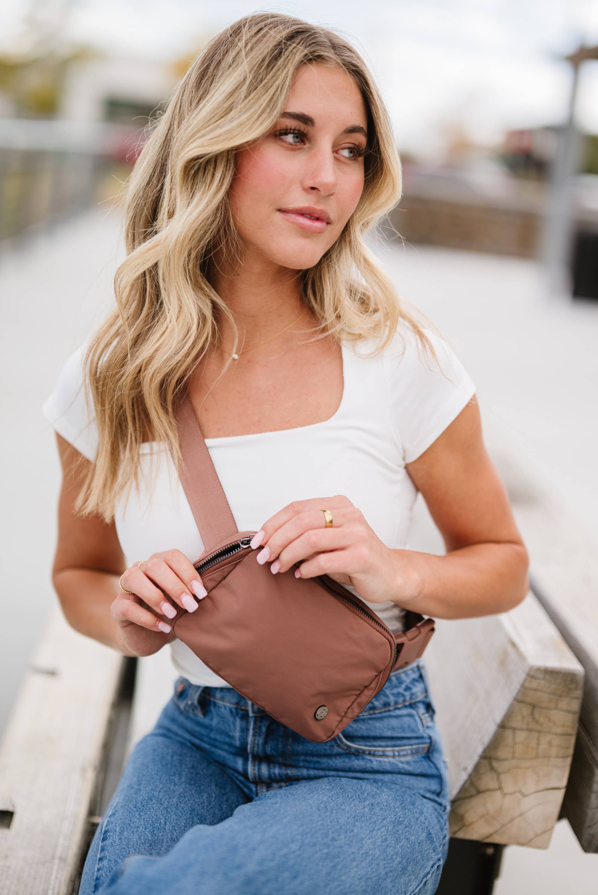 The Classy Cloth WS - Wholesale Belt Bag - Women's - Nylon Belt Bum Bag - Mocha RTS2