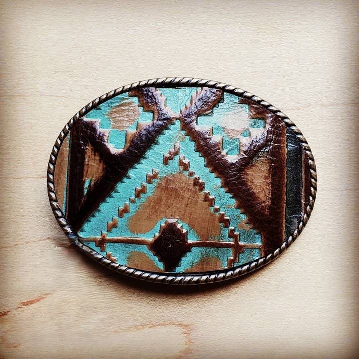 Rope Edge Turquoise Navajo Leather Belt Buckle 901q for wholesale by The Jewelry Junkie
