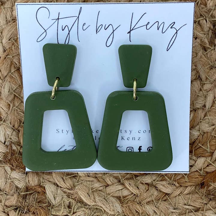 Style by Kenz - Wholesale Dangle Earrings - Olive Green Clay Earrings1