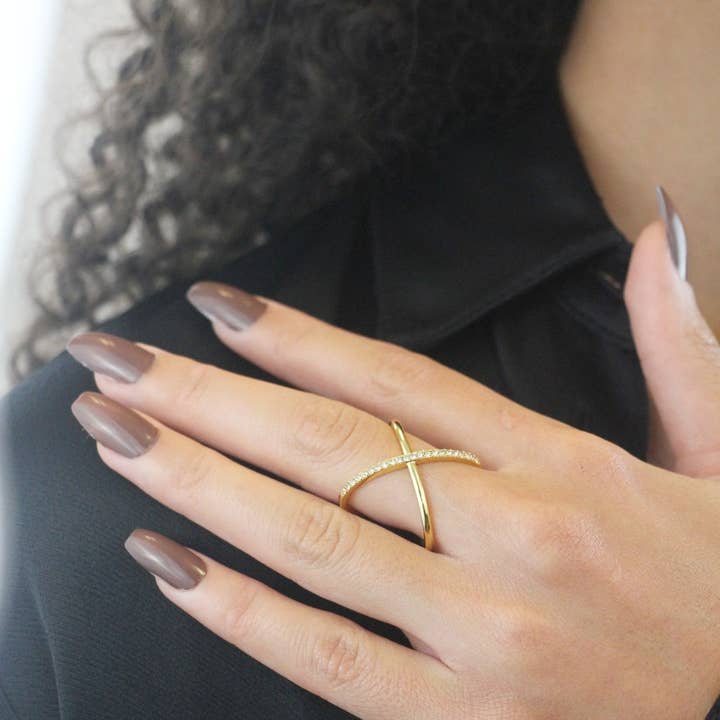 CARALI / MYC Paris - Wholesale Multi-Stone Ring - X Duo Ring - Gold and Crystal