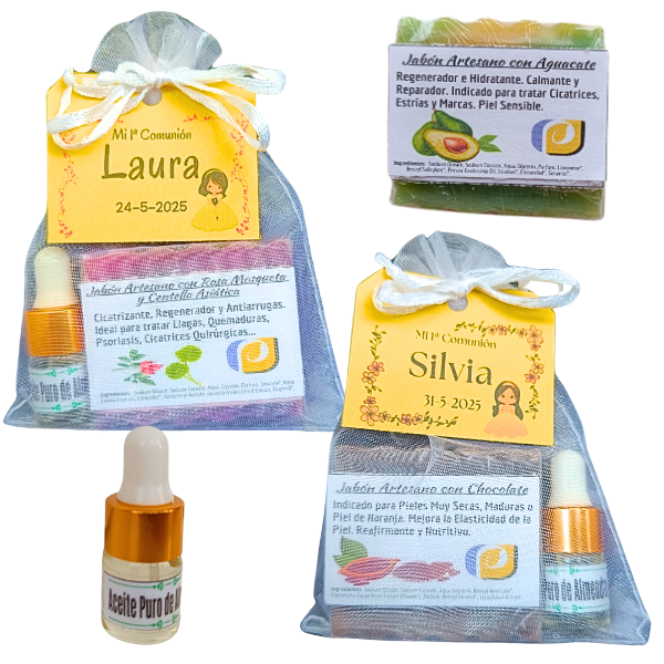 PumarShop Cinnia Natura – Großhandel Bade- & Körperpflege-Set – Geschenkpaket. Handgemachte Seife 35g + Mandelöl 3ml4