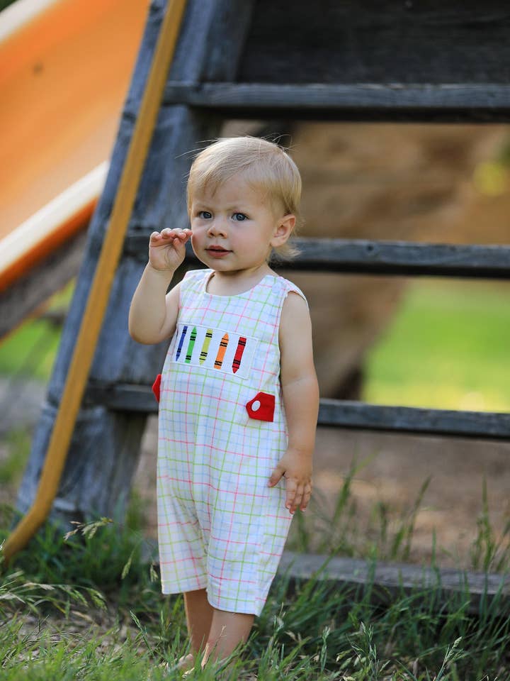 Rylee Faith Designs - Wholesale Jumpsuit - Baby - Back-To-School Smocking Embroidery Boys' Romper1