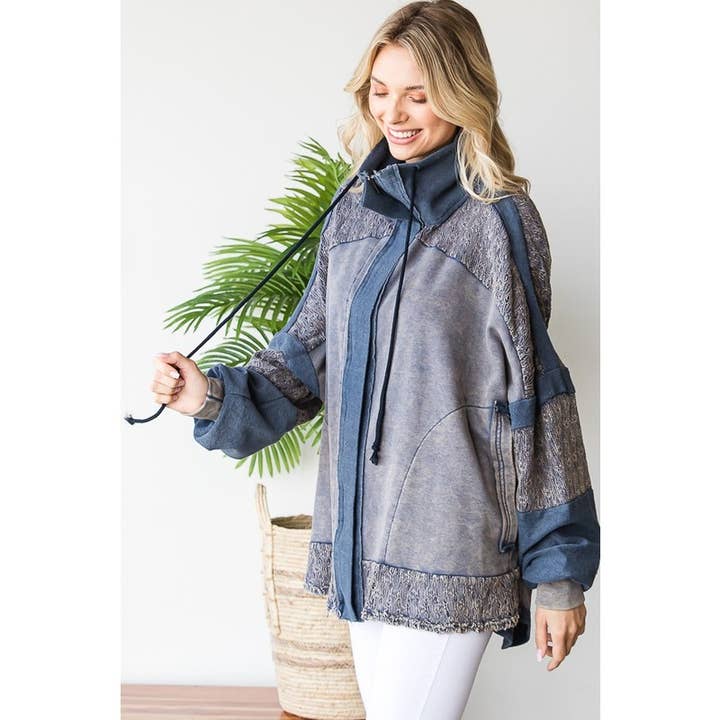 Oli&Hali - Wholesale Jacket - Women's - WASHED MIX MEDIA CROCHET LACE FRENCH TERRY JACKET6