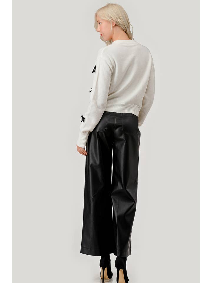 Off White Bow Embroidered Lightweight Sweater, OT50939 for wholesale on Faire