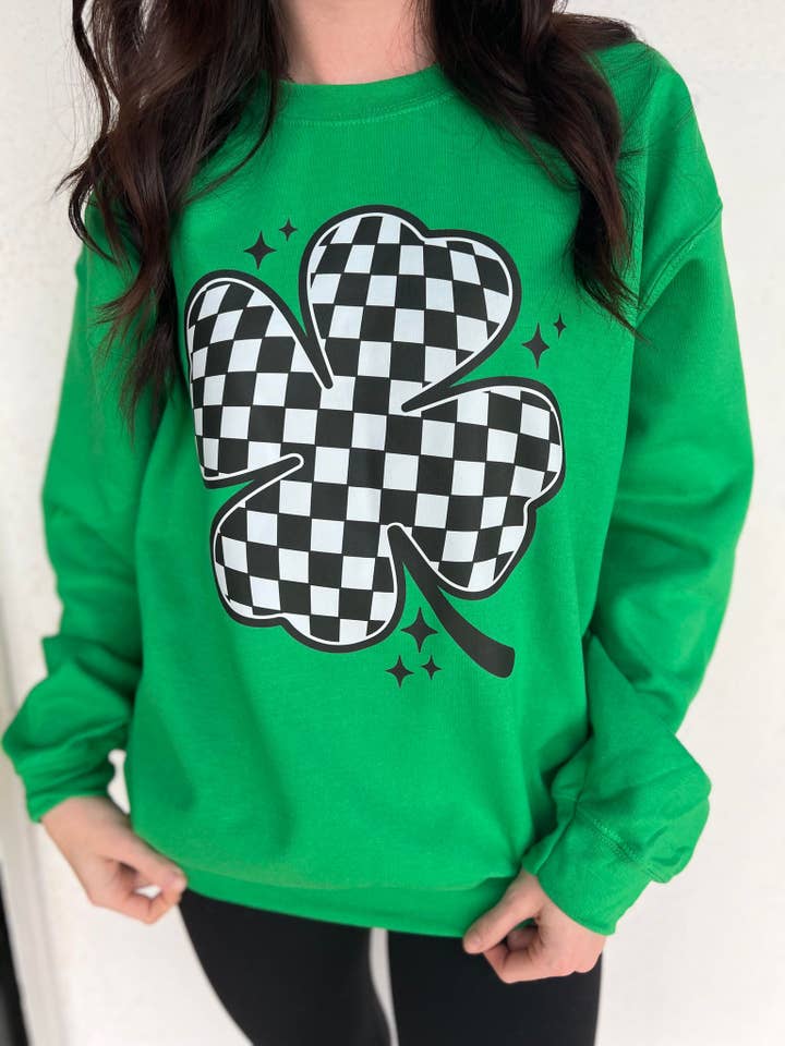 Checkered Clover Sweatshirt for wholesale by Adelle Linen