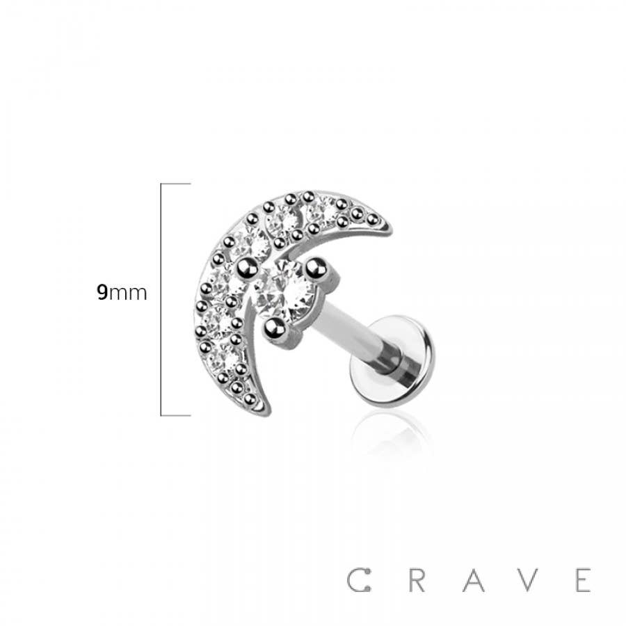 CRAVE - Vente Clous d'oreille - CROISSANT DE LUNE AVEC GEMME RONDE CENTRALE FILETÉE À L'INTÉRIEUR1