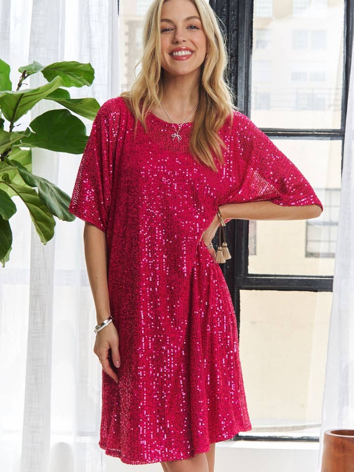 ADORA LA - Wholesale Dress - Women's - D7579_HE_ - DROP SHOULDER SEQUINS DRESS11