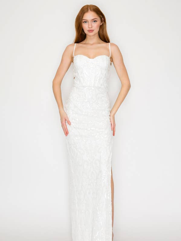 CD30508: SEQUIN SWEETHEART CORSET MAXI DRESS for wholesale by Lovesome