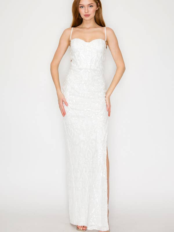 CD30508: SEQUIN SWEETHEART CORSET MAXI DRESS for wholesale by Lovesome