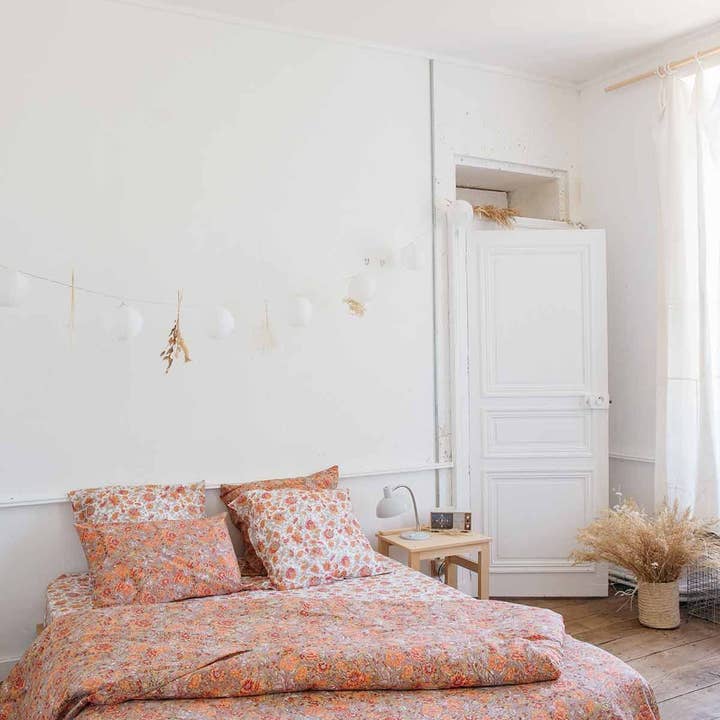 Flores Multicolores Caqui Funda nórdica Noemie - Ropa de cama - flores - naranja de venta al por mayor en Faire