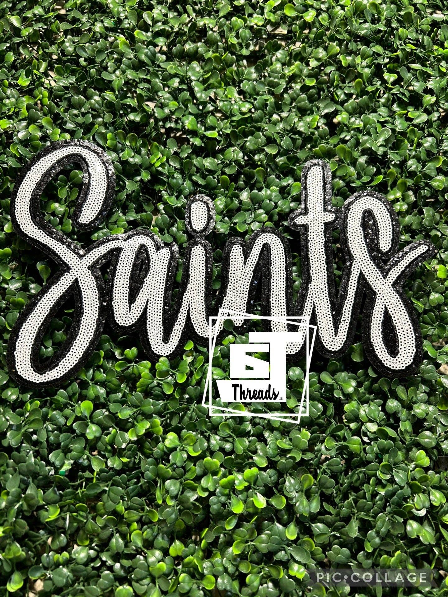 6j Threads LLC - Wholesale Patch - White Cursive Sequin Saints....Patches Only0