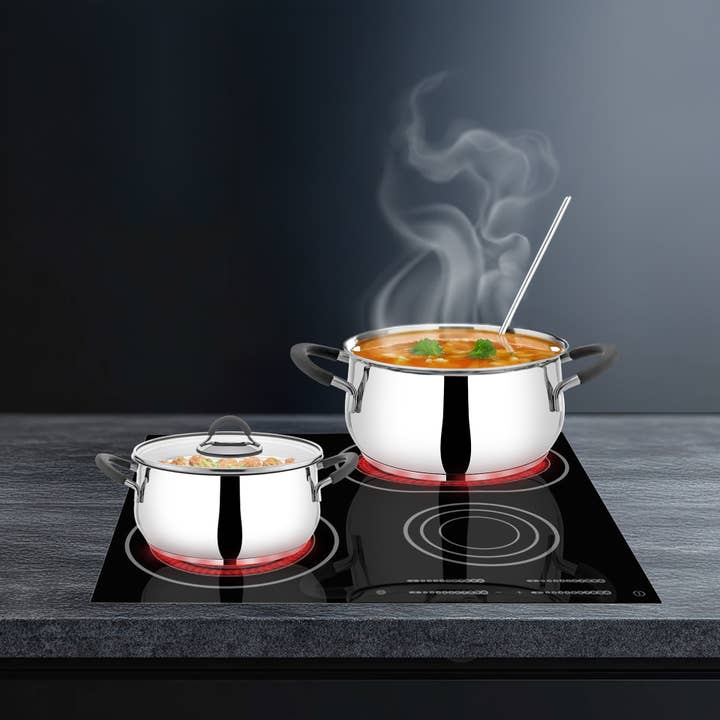 Multi Colored Serenk Modernist Stackable 6 Pieces Stainless Steel Cookware Set for wholesale on Faire2