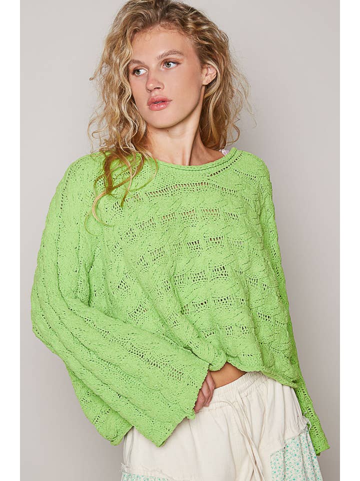 Pol Clothing - Wholesale Knit Sweater - Women's - Round neck semi cropped knitted solid sweater SALE