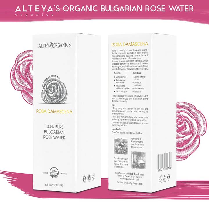 Alteya Organics - Wholesale Face & Body Mist/Water - Organic Bulgarian Rose Water 200 ml - Violet Glass
