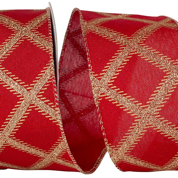 Lattice Champagne Glitter Wired Edge, Red, 2-1/2 In for wholesale by RELIANT RIBBON