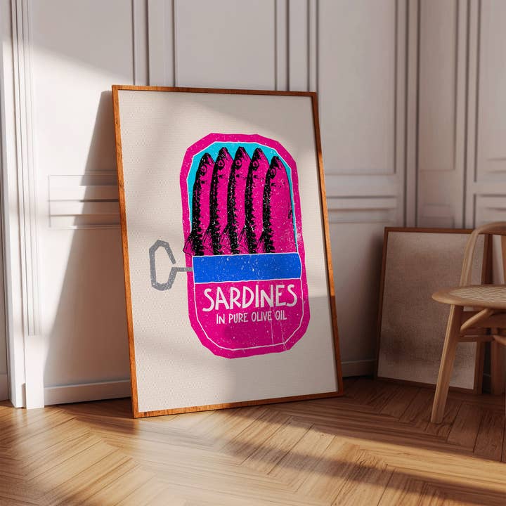 Pink Giraffe Print Co – wholesale Art print – Sardines Linocut Dupe Print3