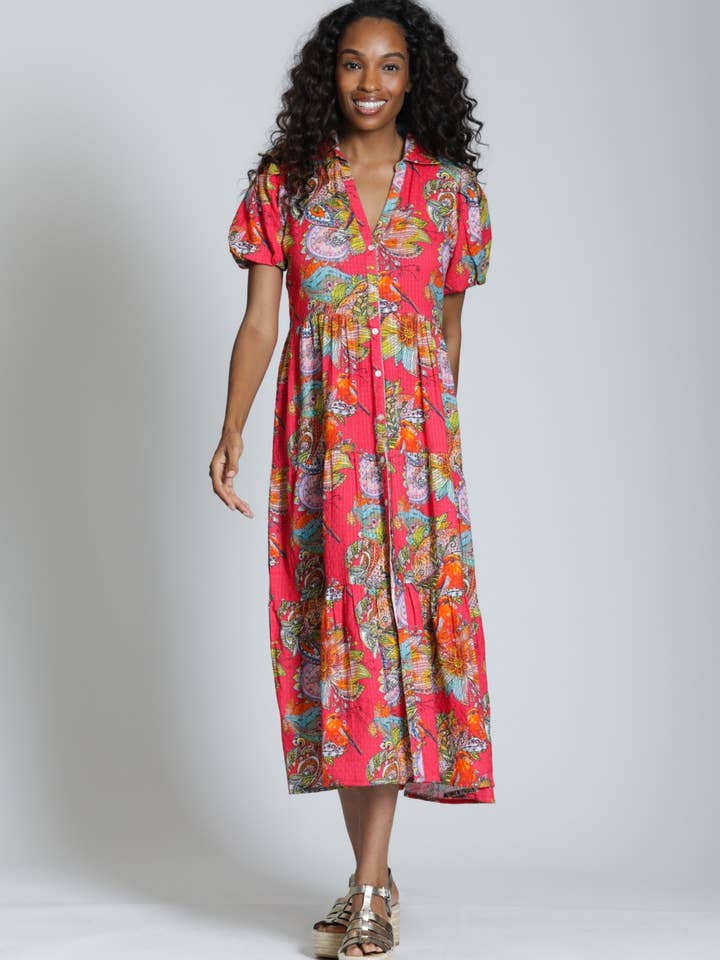 Vestido camisero con mangas abullonadas en capas para venta al por mayor de APNY