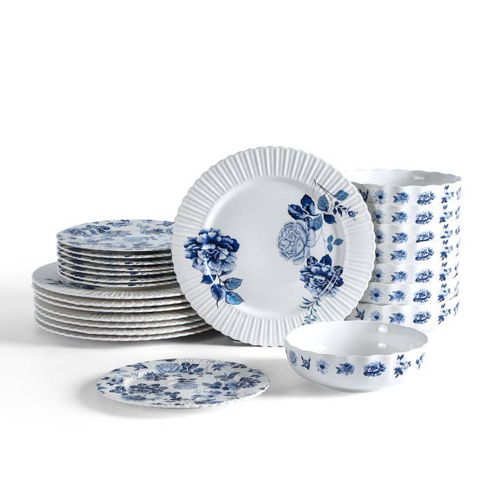 Stone Lain - Wholesale Dinnerware Set - Stone Lain Fiore New Bone China 12-Piece Dinnerware Set, Blue1