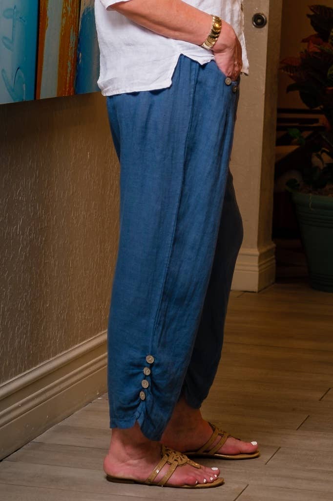 TINA Stephens Italy/Tees By Tina - Vente Pantalon – femme - Pantalon en lin Georgia Side Ruche (PL163)2