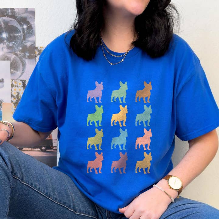 Vivtrek - Wholesale Screen Printed T-Shirt - Women's - French Bulldog Shirt Cute Funny Dog Lover Vintage Tee 59