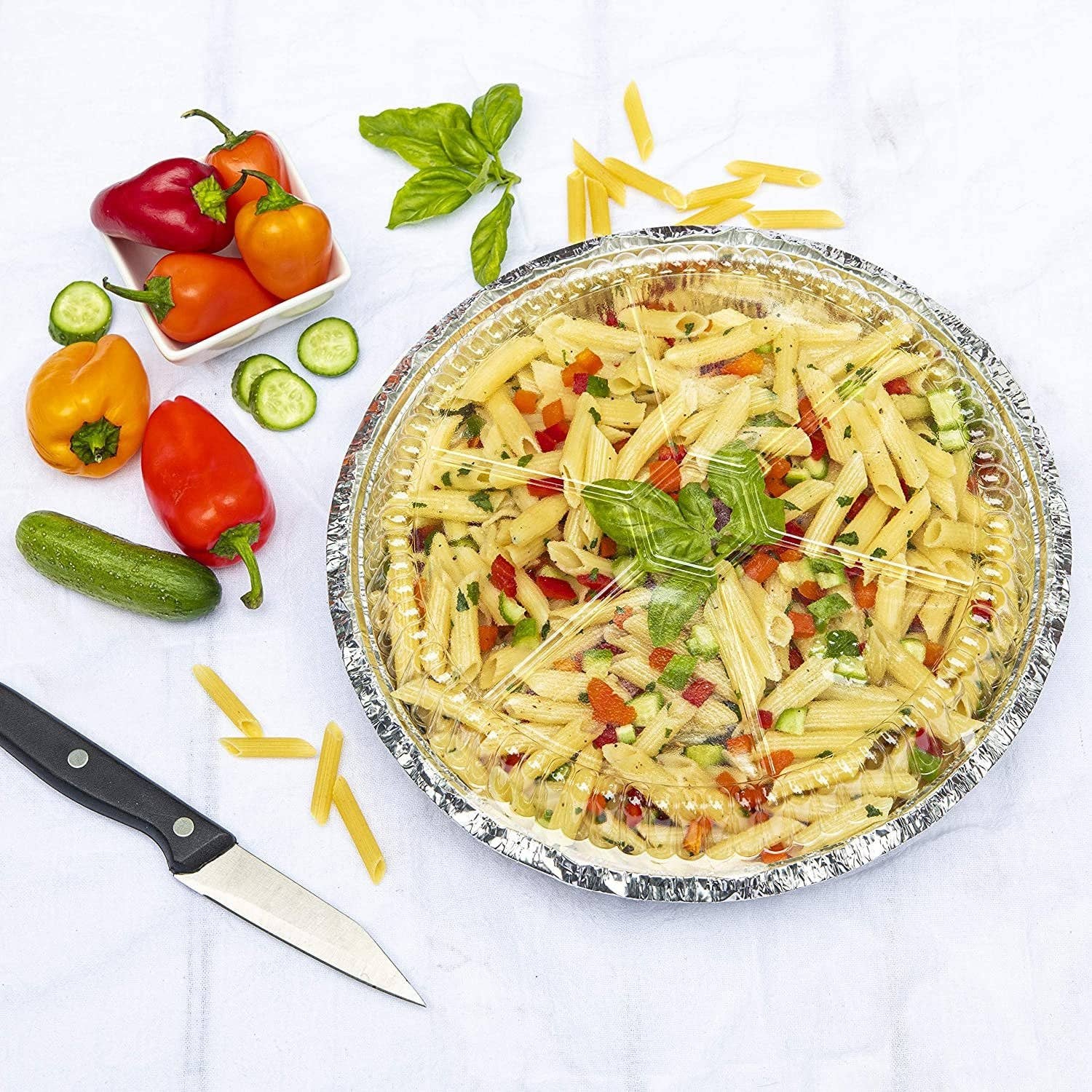 singleware - Vendita all'ingrosso Pirofile - Teglie rotonde NYHI in alluminio da 9 pollici | Padelle usa e getta in lamina di latta con coperchi in plastica trasparente | Contenitore per alimenti resistente, adatto per congelatore e forno | confezione da 301