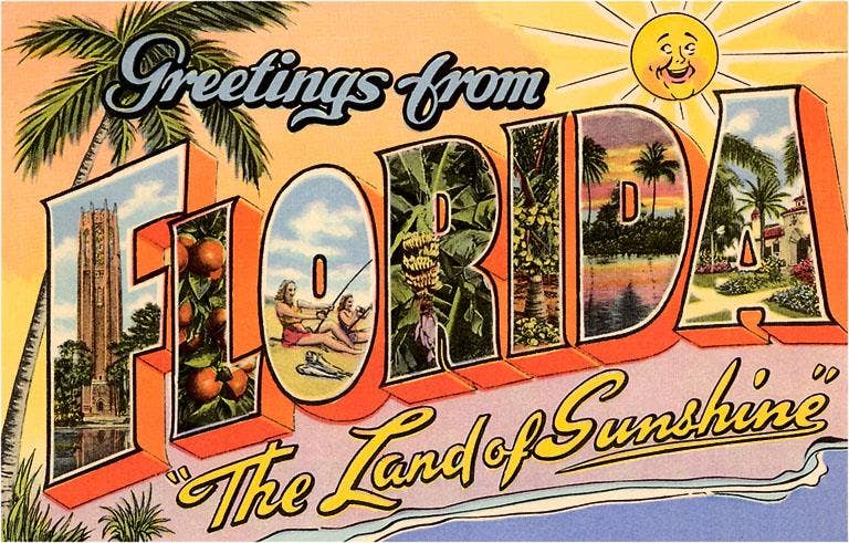 Found Image Press - Vente Cartes postales - Carte postale FL-83 Salutations de Floride, Terre de Soleil0