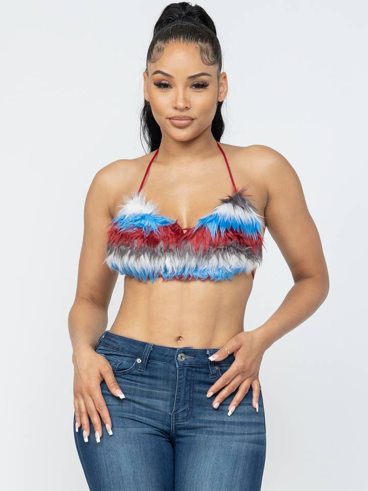 Soft Faux Furry Multicolor Back Tie Bikini Top for wholesale by Julia by LoveJ