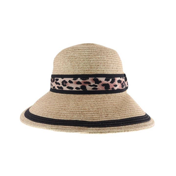 C.C Beanie - Wholesale Straw Hat - Women's - Leopard O-Ring Print C.C Sun Hat ST1009
