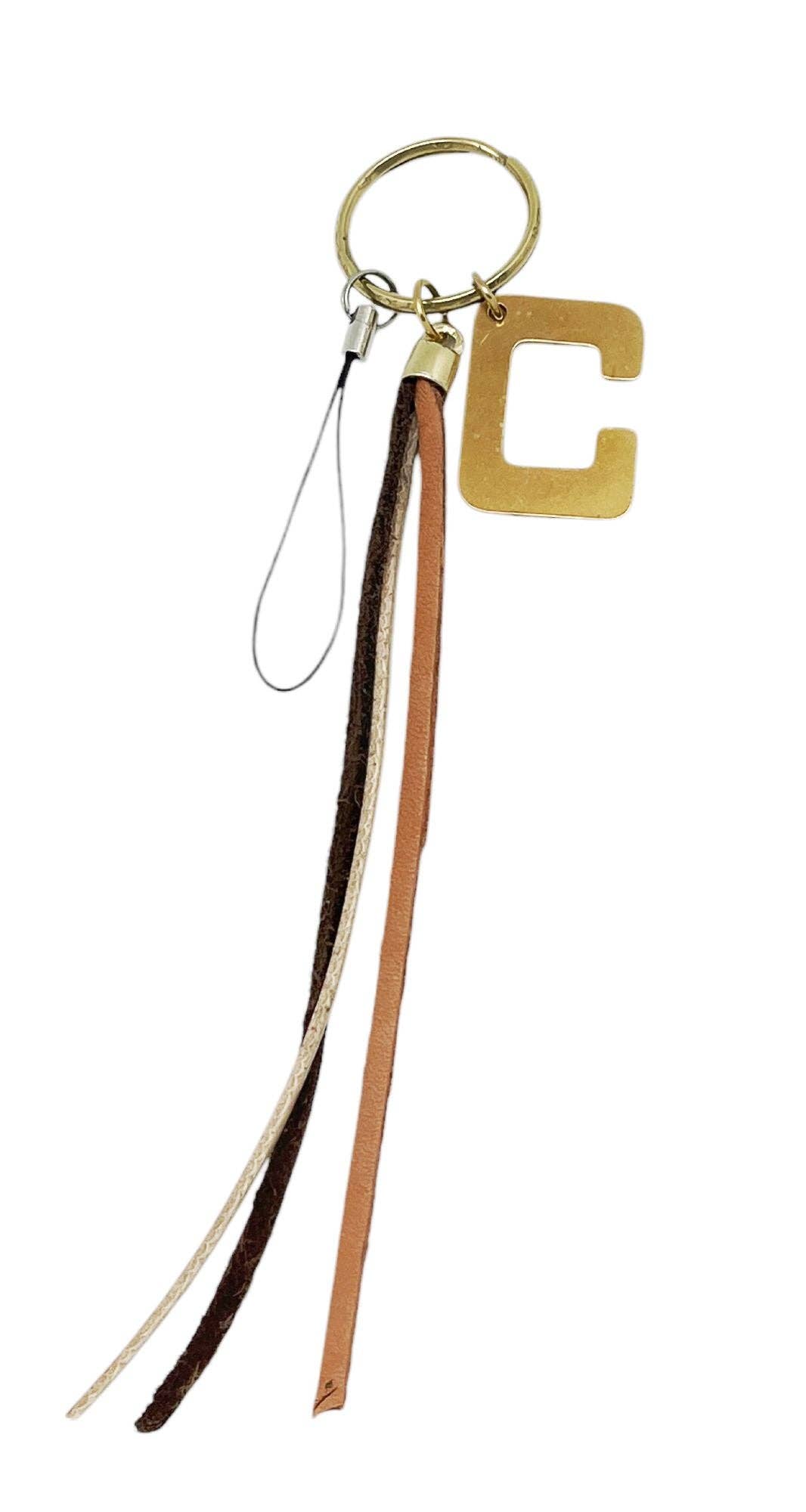 Gloria Mago - Wholesale Keychain - Women's - Mobile hanging keychain LETTER in gold and brown leather tassels1