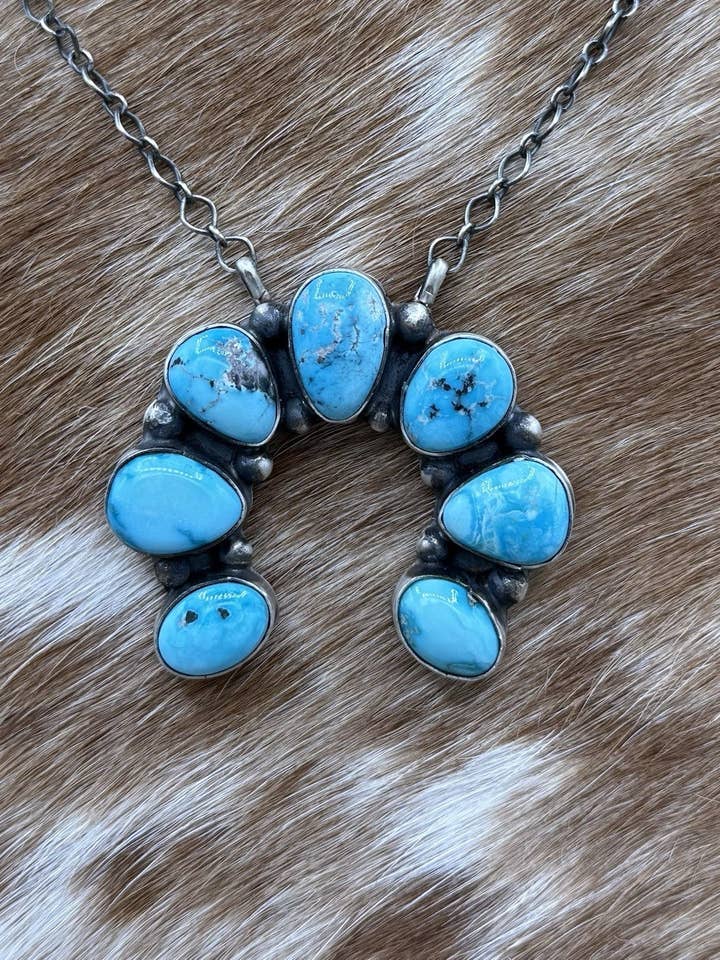 Colar Navajo Feito à Mão em Prata de Lei com Turquesa Blue Ridge Naja Bar 18” por atacado de Native City Jewelry