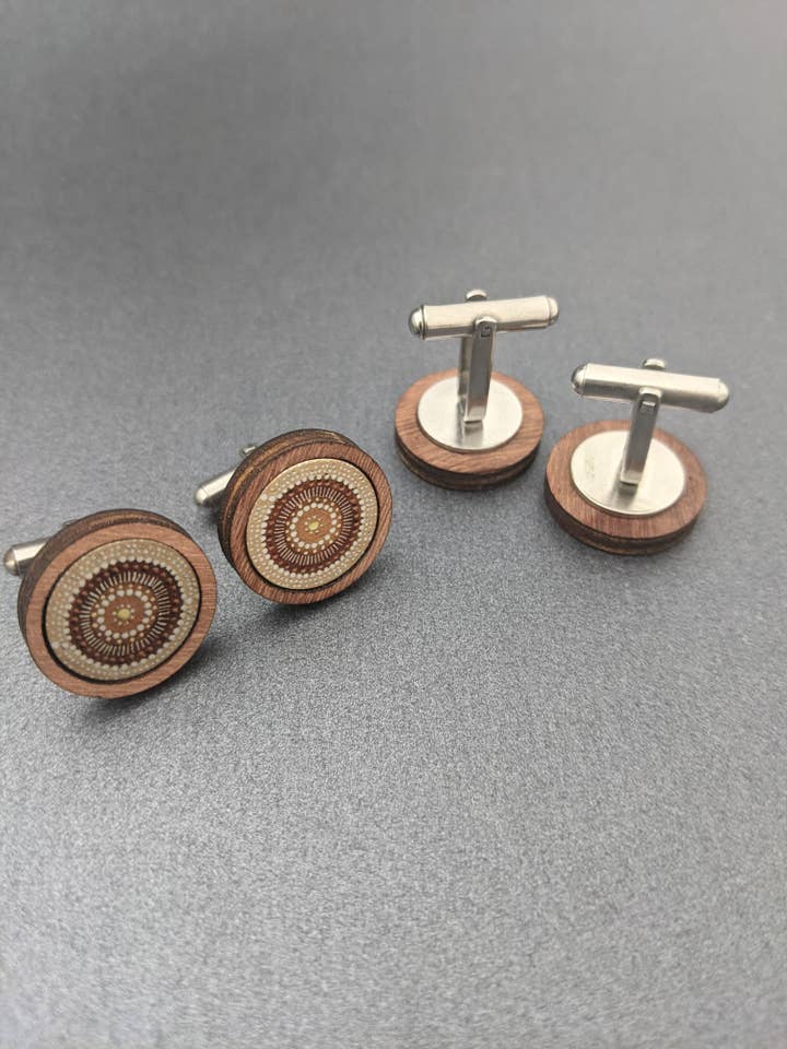 KOORIE TALES - Community Spirit timber cufflinks for wholesale by erin.k creative studio
