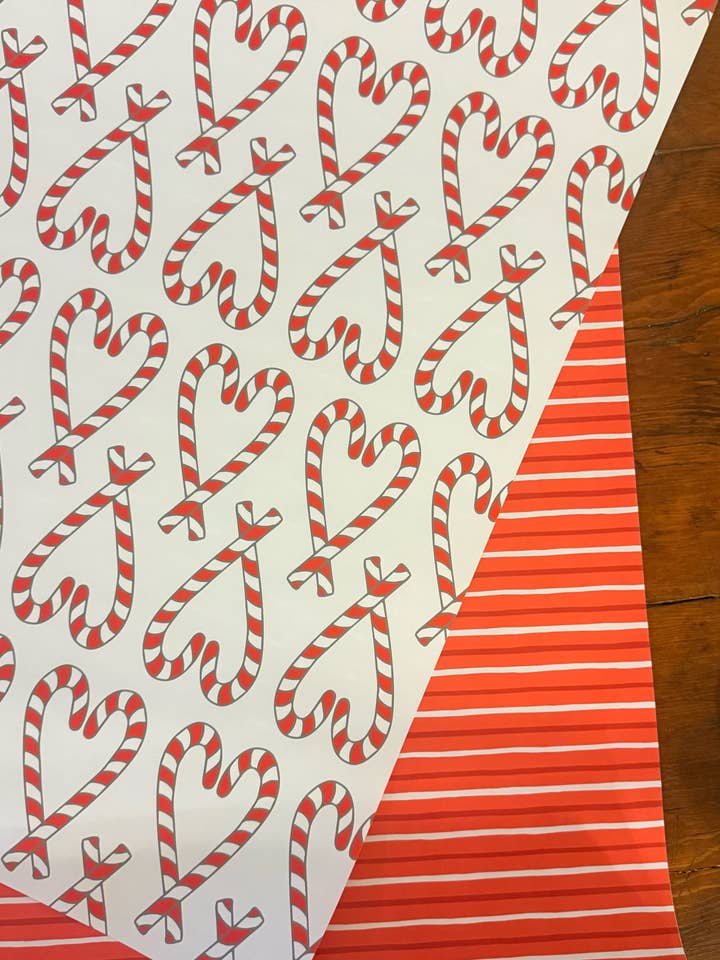 Folhas de Papel de Embrulho Reversíveis com Risca Vermelha e Bengala Doce por atacado de Mindfulnice